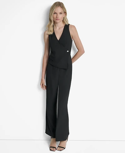 Dkny Sleeveless Asymmtetric Wide Leg Vest Jumpsuit
