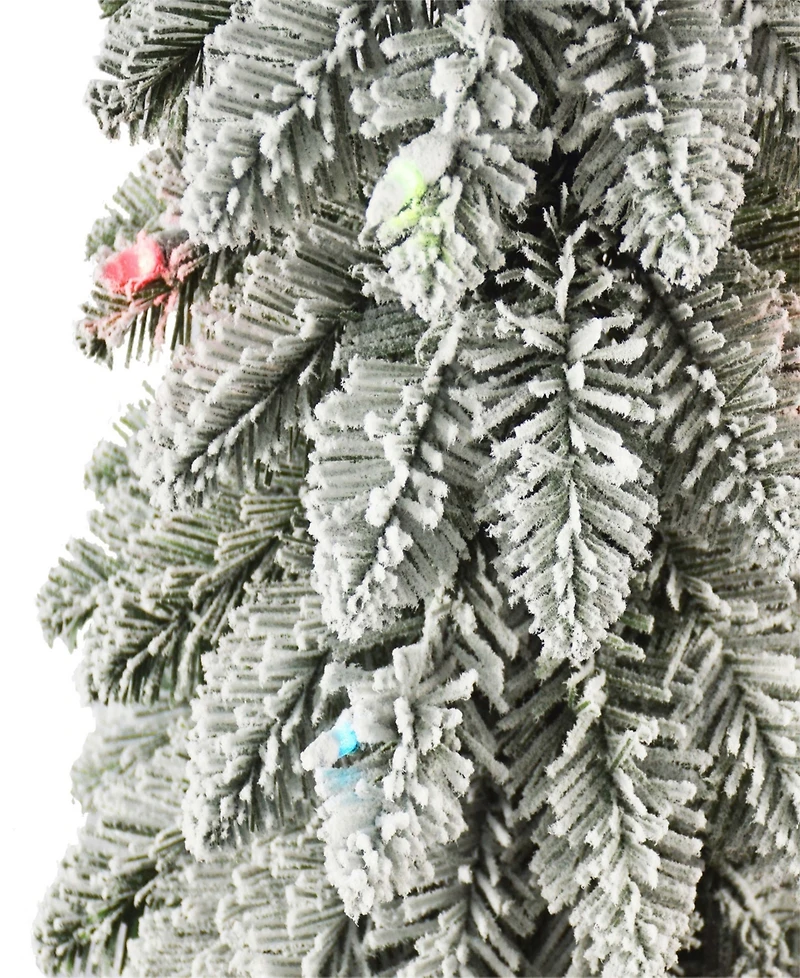 4' Pre-Lit Flocked Alpine Pencil Tree with Multi-Color Incandescent Lights