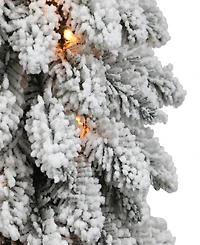 Puleo 6FT Pre-Lit Flocked Alpine Pencil Artificial Christmas Tree