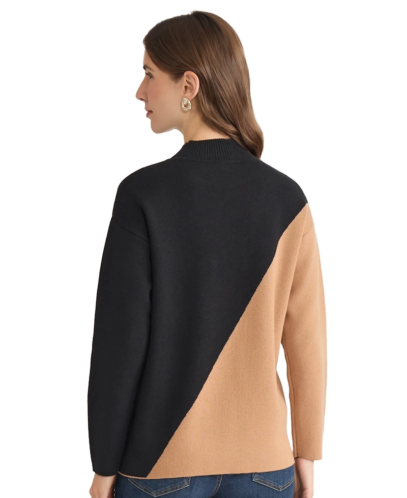 Jones New York Women's Colorblock Mock Neck Sweater