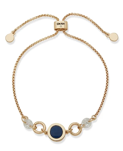Dkny Gold-Tone Open Inlay Blue Link Slider Bracelet