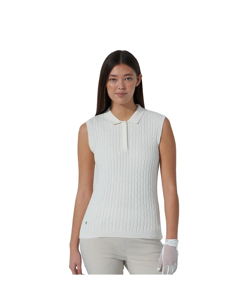 Daily Sports Women's Madelene Cable Knit Sleeveless Golf Polo