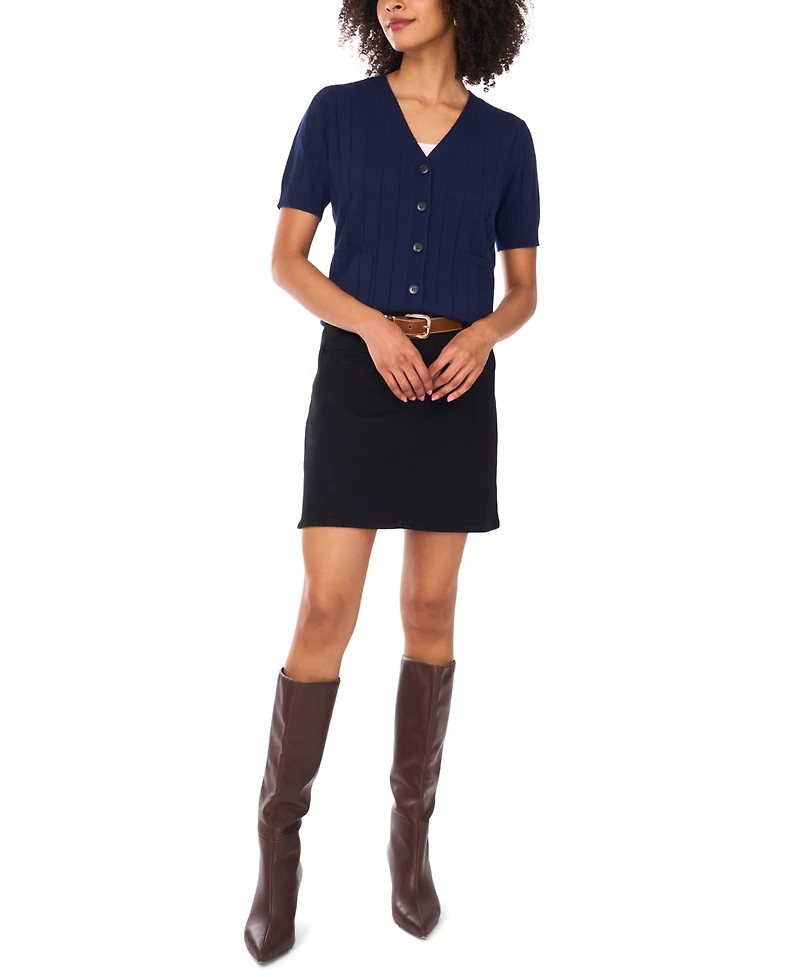 Vince Camuto Women's Short Sleeve Ribbed Cardigan Sweater