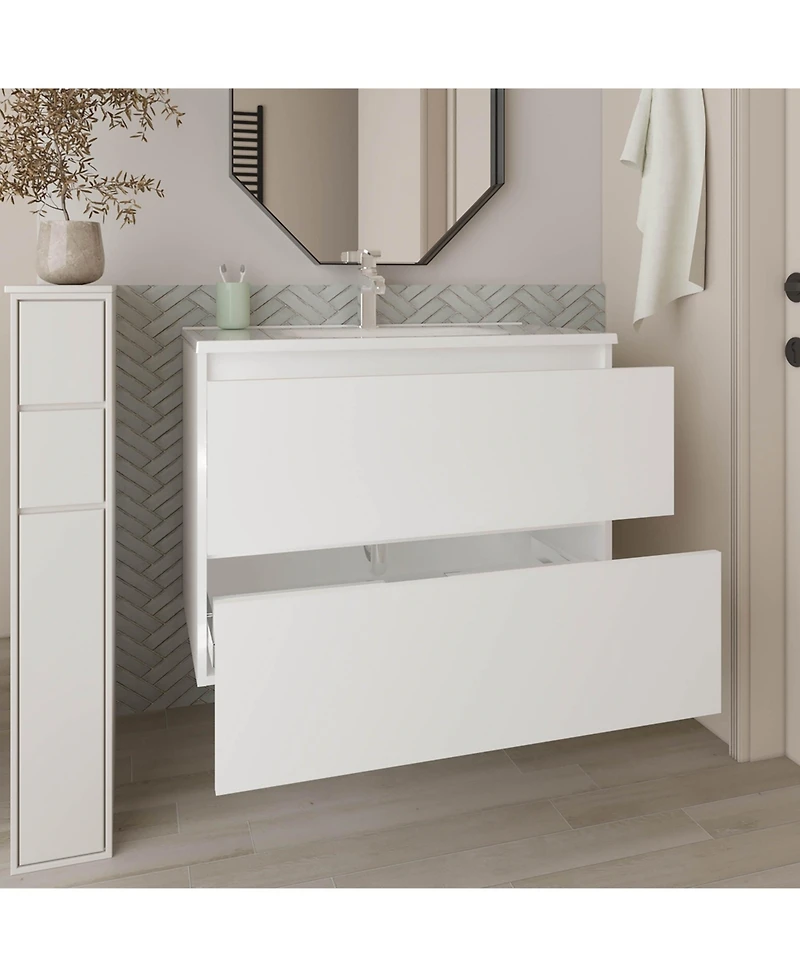 Depot E-Shop Depew Bathroom Vanity, 2 Drawers, White