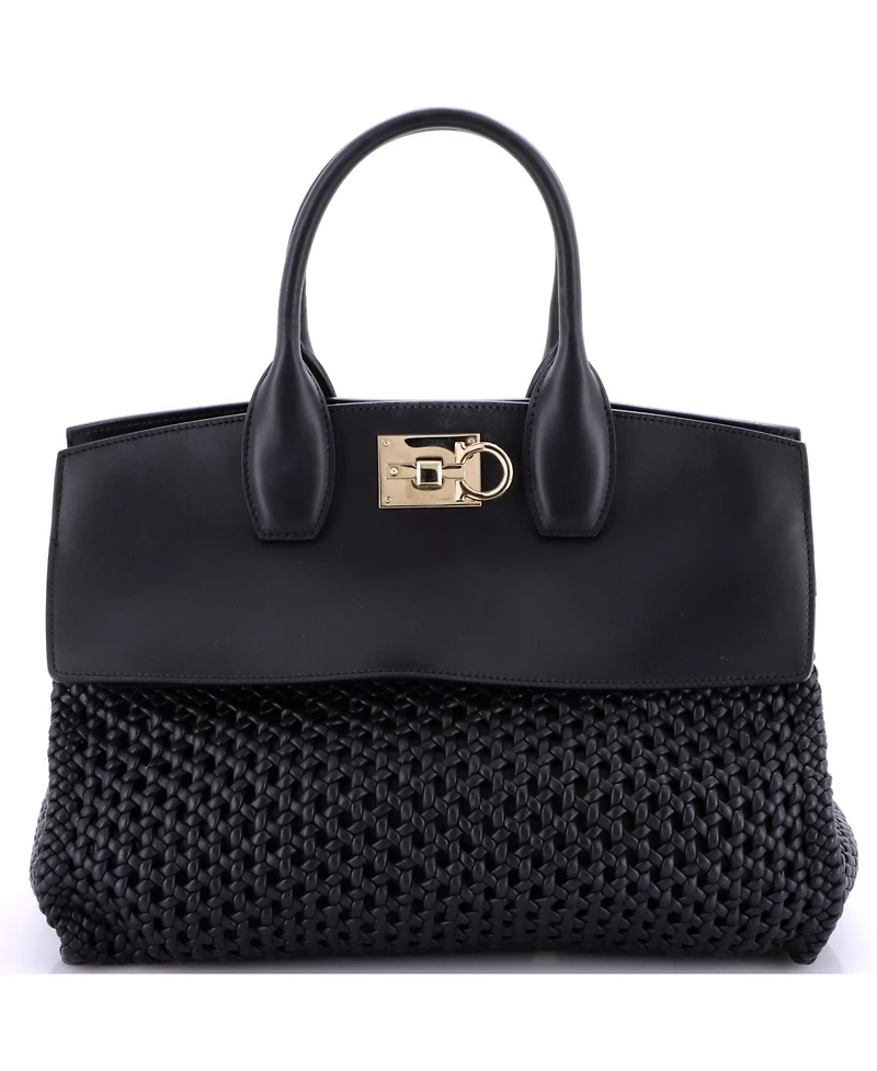Pre-Owned Salvatore Ferragamo Medium Studio Satchel Woven Leather and Leather