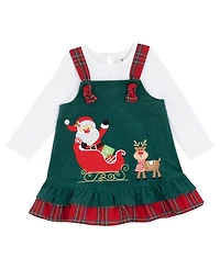 Rare Editions Baby Girl 2-Piece Santa Sleigh Jumper Dress and Ribbed Top Set