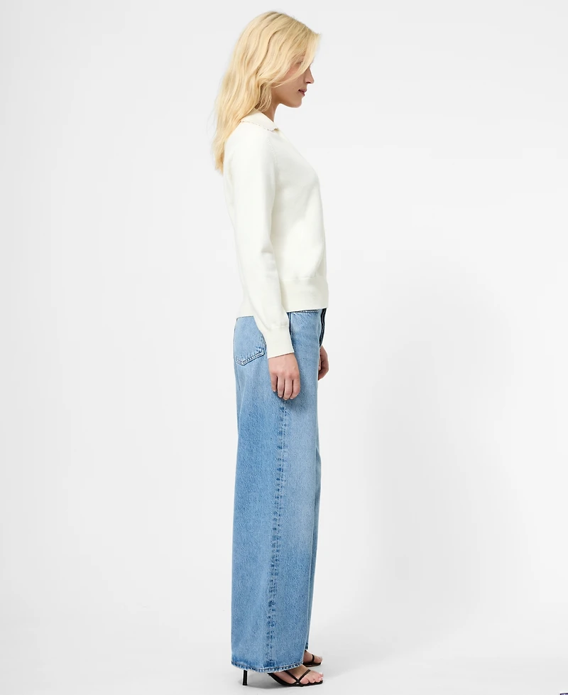 Fcuk Women's Sloane Knit Collar V-Neck Sweater