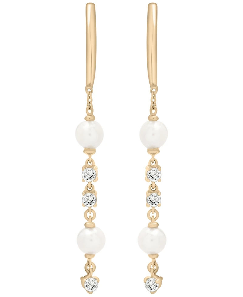 Macy's Cultured Freshwater Pearl (4mm) and Lab Grown White Sapphire (1/3 ct. t.w.) Drop Earrings in 14k Yellow Gold Over Sterling Silver