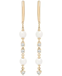 Macy's Cultured Freshwater Pearl (4mm) and Lab Grown White Sapphire (1/3 ct. t.w.) Drop Earrings in 14k Yellow Gold Over Sterling Silver