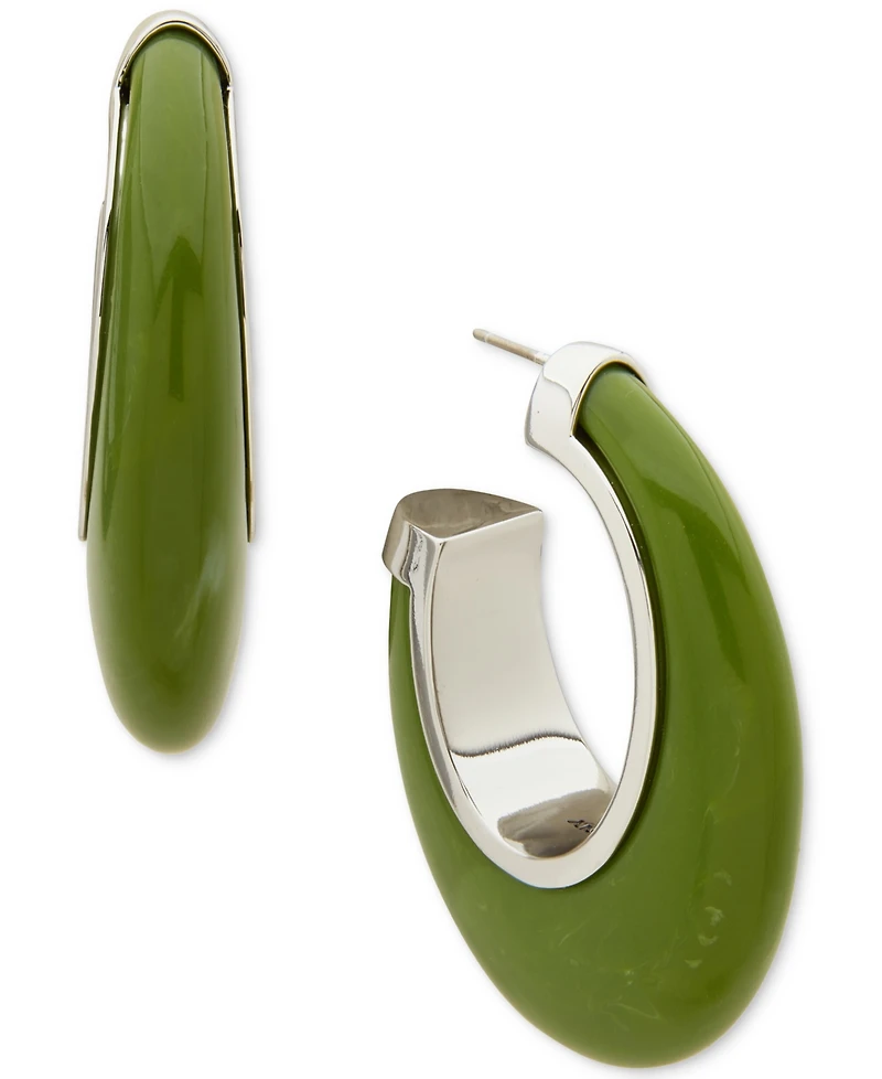 Dkny Silver-Tone Green Resin C Hoop Earrings