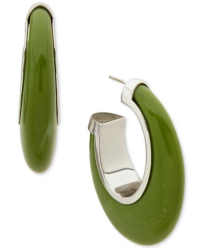 Dkny Silver-Tone Green Resin C Hoop Earrings