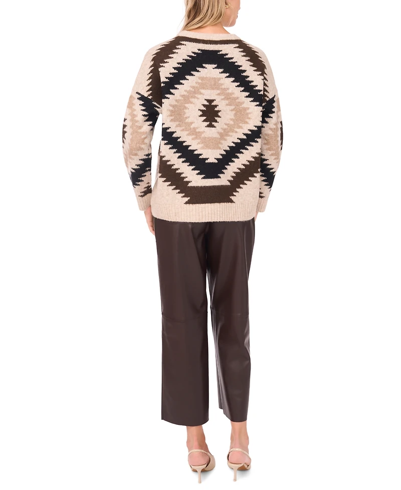 Vince Camuto Women's Aztec Pattern Crewneck Sweater
