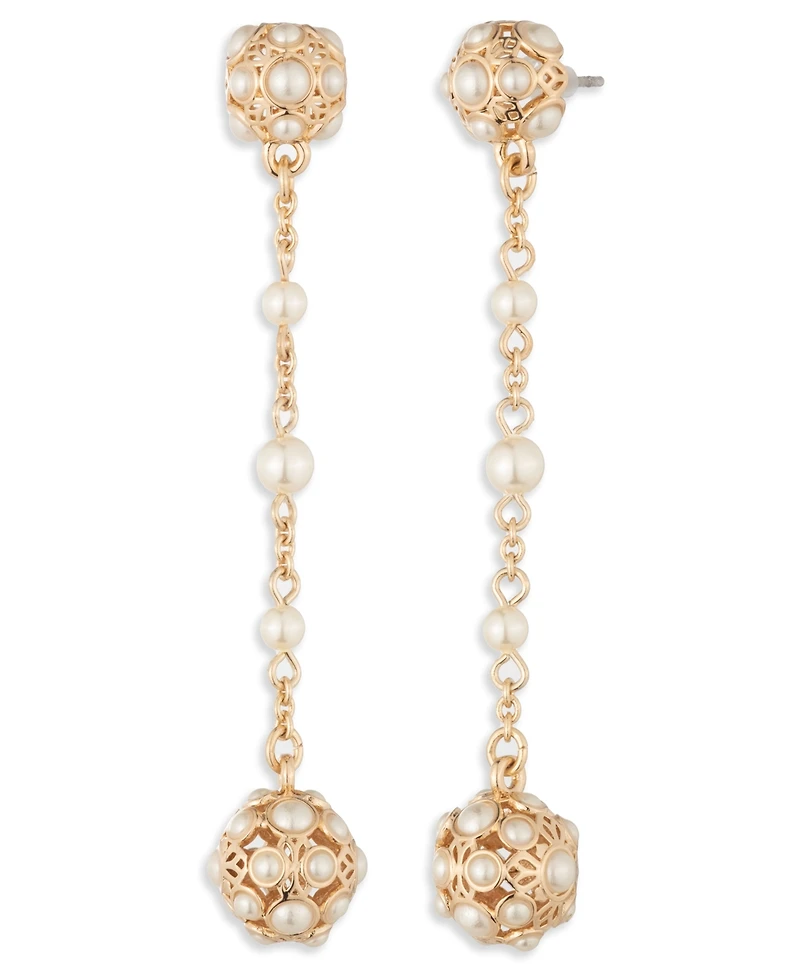 Marchesa Gold Tone Mixed Imitation Pearl Linear Earrings