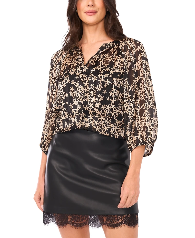 Vince Camuto Women's Raglan Sleeve Button Front Top