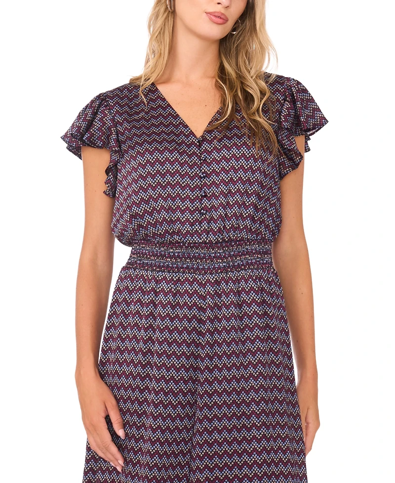 Vince Camuto Women's Button-Front Smocked Waist Jumpsuit
