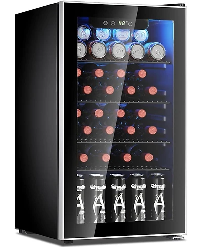 Cowsar 26 Bottle 3.2cu.ft Wine Cooler/Beverage Refrigerator Compact Wine Cellar with Glass Door Adjustable Temperature Control for Bar/Home/Office Fre
