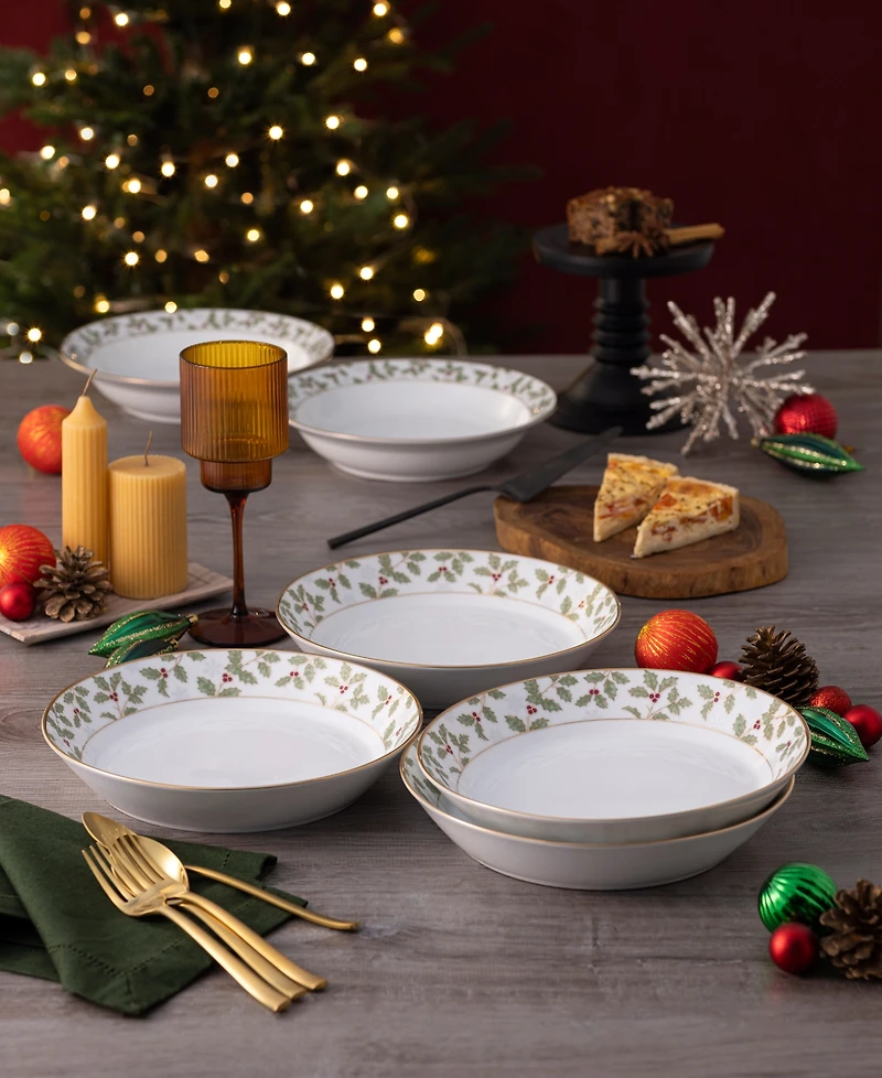 Noritake Holly & Berry 4-Pc. Coupe Dinner Bowl Set, Service for 4
