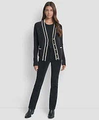 Dkny Jeans Women's Long Sleeve Tipped V-Neck Cardigan Sweater