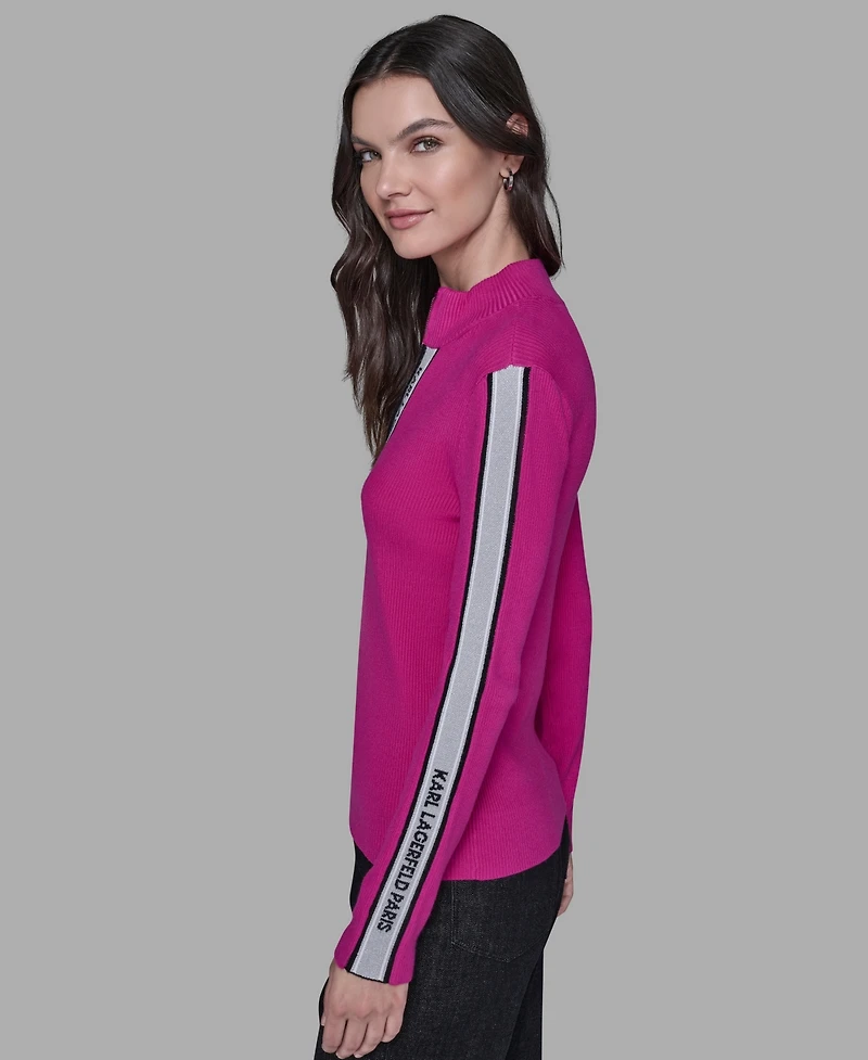 Karl Lagerfeld Paris Women's Logo Tape Zip-Up Sweater
