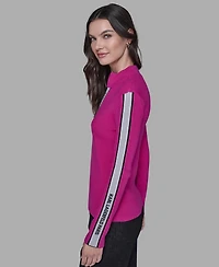 Karl Lagerfeld Paris Women's Logo Tape Zip-Up Sweater