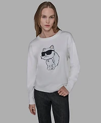 Karl Lagerfeld Paris Women's Cool Choupette Crewneck Sweater