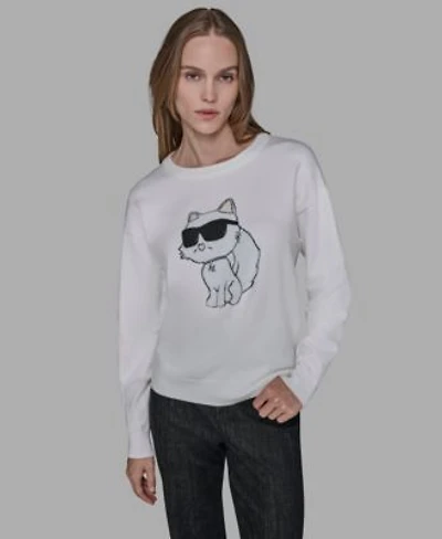 Karl Lagerfeld Paris Womens Cool Choupette Crewneck Sweater P Xs Xl