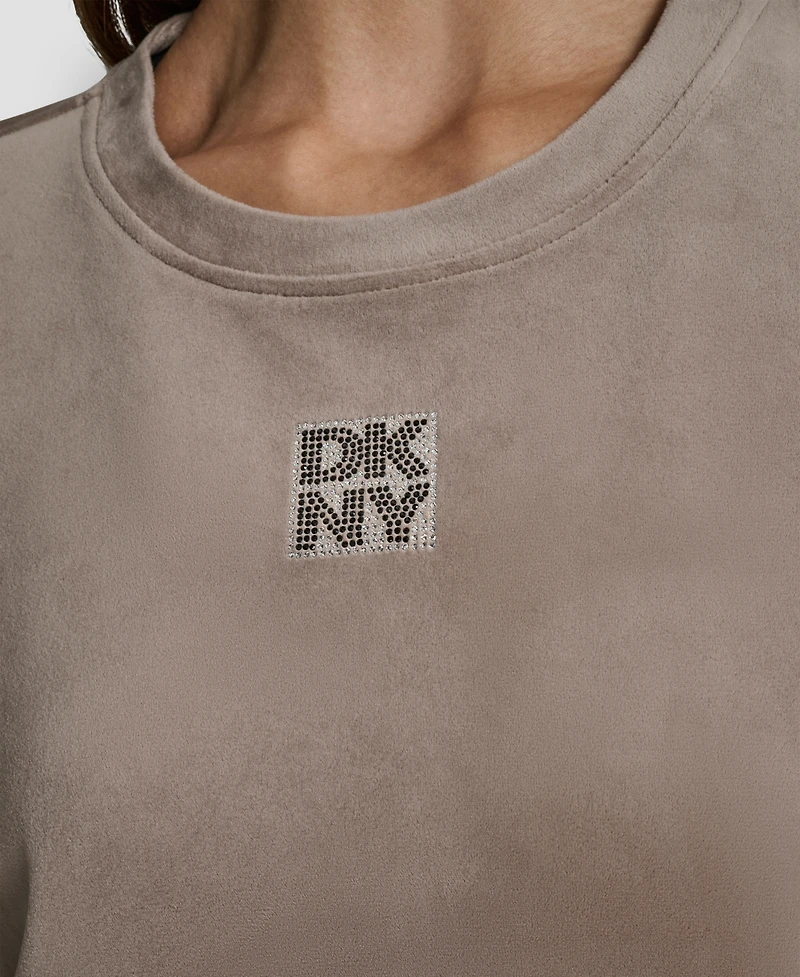 Dkny Women's Rhinestone Stacked Logo Crewneck Pullover