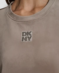 Dkny Women's Rhinestone Stacked Logo Crewneck Pullover