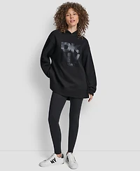 Dkny Women's Satin Logo Oversized Tunic Hoodie