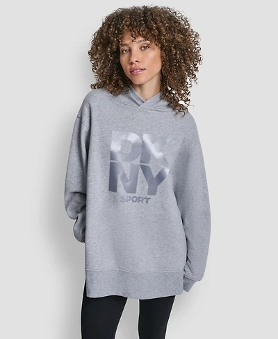 Dkny Women's Satin Logo Oversized Tunic Hoodie