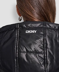 Dkny Women's Contrast Collar Hooded Puffer Vest