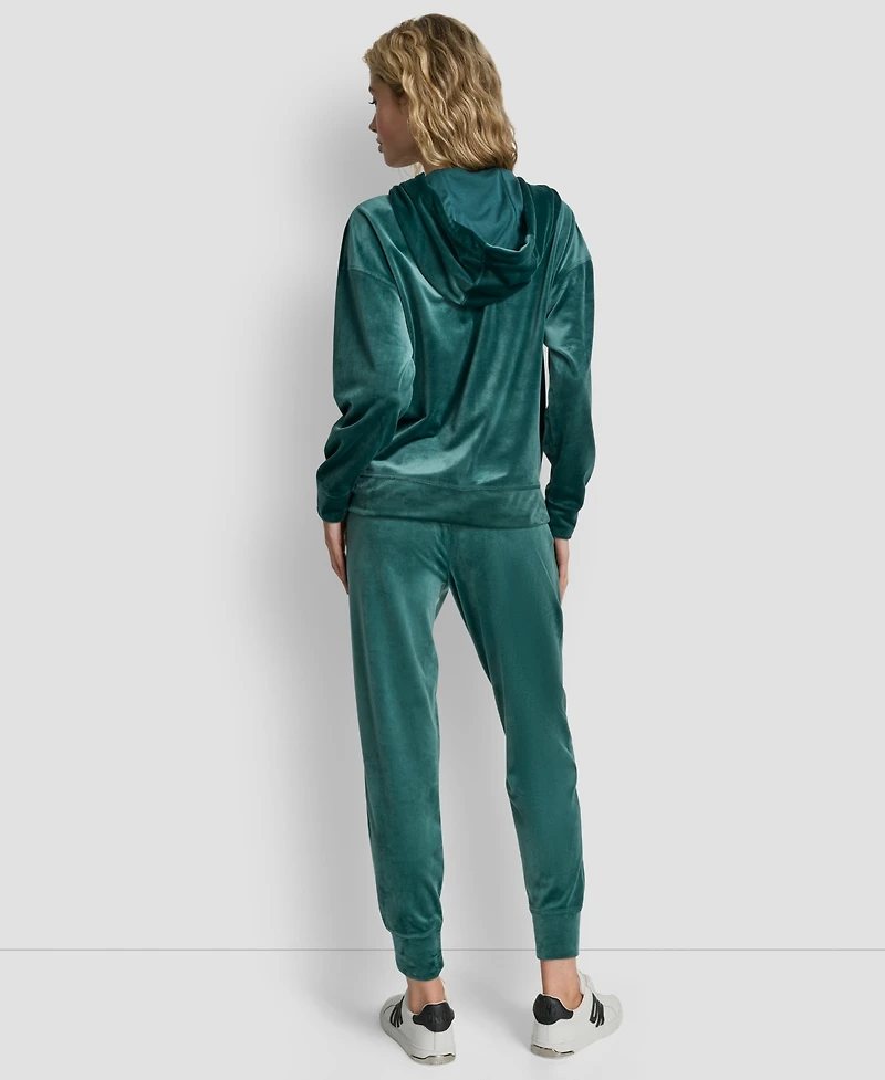 Dkny Women's Platinum Velour Rhinestone Logo Full-Zip Hoodie