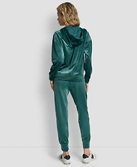 Dkny Women's Platinum Velour Rhinestone Logo Full-Zip Hoodie