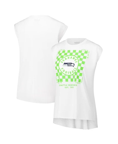 Wear by Erin Andrews Women's White Seattle Seahawks Checker Muscle Tank Top