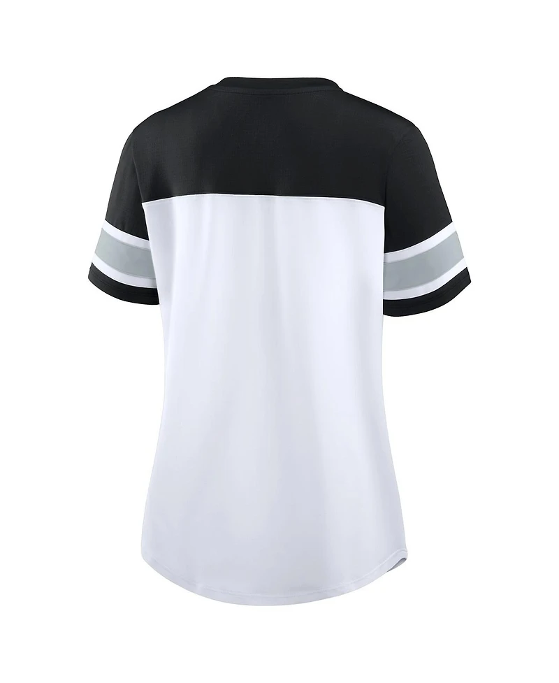Fanatics Women's White/Black Las Vegas Raiders Athena Lace-Up V-Neck T-Shirt