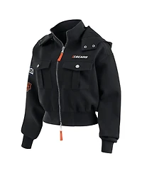 Wear by Erin Andrews Women's Black Chicago Bears Patch Pocket Cropped Full-Zip Bomber Jacket