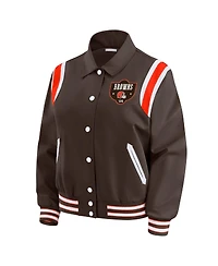 Wear by Erin Andrews Women's Brown Cleveland Browns Varsity Lightweight Full-Snap Jacket
