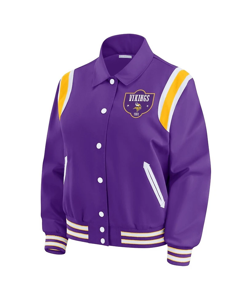 Wear by Erin Andrews Women's Purple Minnesota Vikings Varsity Lightweight Full-Snap Jacket