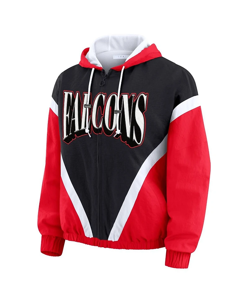 Wear by Erin Andrews Women's Red/Black Atlanta Falcons Retro Crinkle Full-Zip Hoodie Windbreaker Jacket
