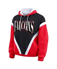 Wear by Erin Andrews Women's Red/Black Atlanta Falcons Retro Crinkle Full-Zip Hoodie Windbreaker Jacket