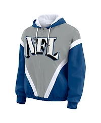 Wear by Erin Andrews Women's Silver/Blue Shield Merchandise Retro Crinkle Full-Zip Hoodie Windbreaker Jacket