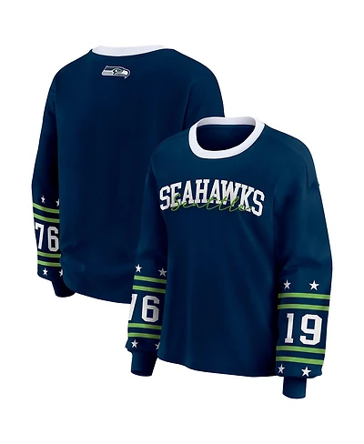 Wear by Erin Andrews Women's College Navy Seattle Seahawks Sport Long-Sleeve T-Shirt