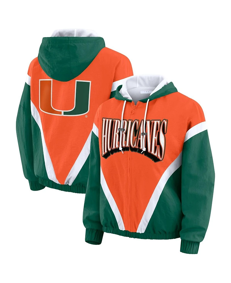 Wear by Erin Andrews Women'sOrange/Green Miami Hurricanes Color Block Full-Zip Hoodie Windbreaker Jacket