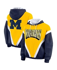 Wear by Erin Andrews Women'sMaize/Navy Michigan Wolverines Color Block Full-Zip Hoodie Windbreaker Jacket