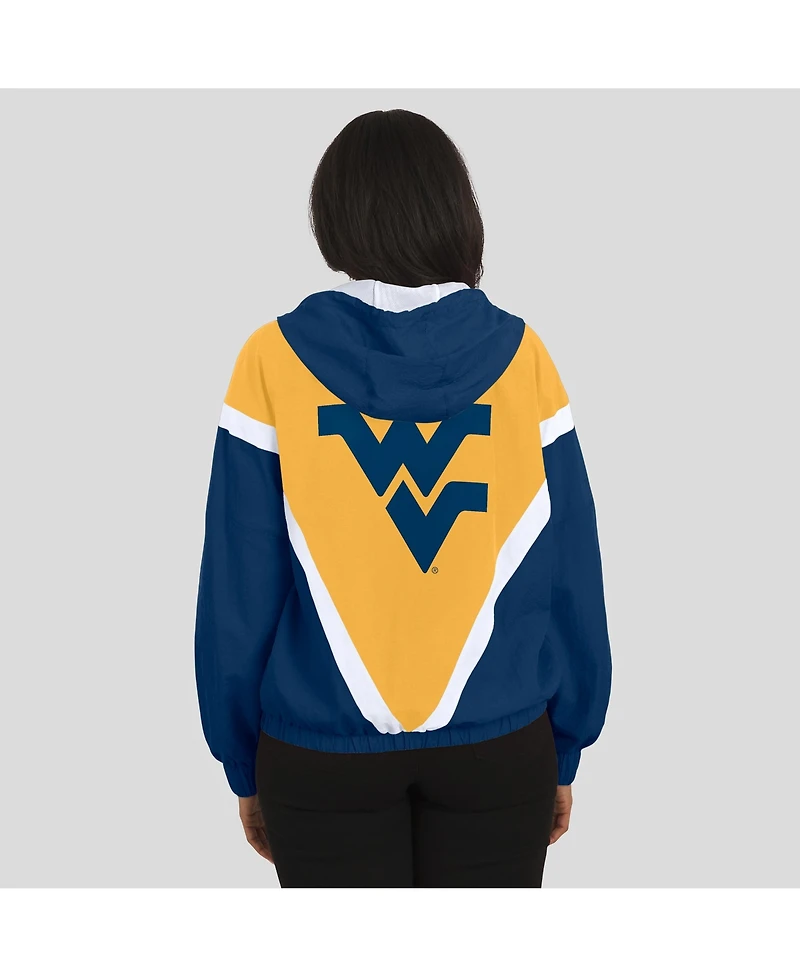 Wear by Erin Andrews Women'sNavy/Gold West Virginia Mountaineers Color Block Full-Zip Hoodie Windbreaker Jacket