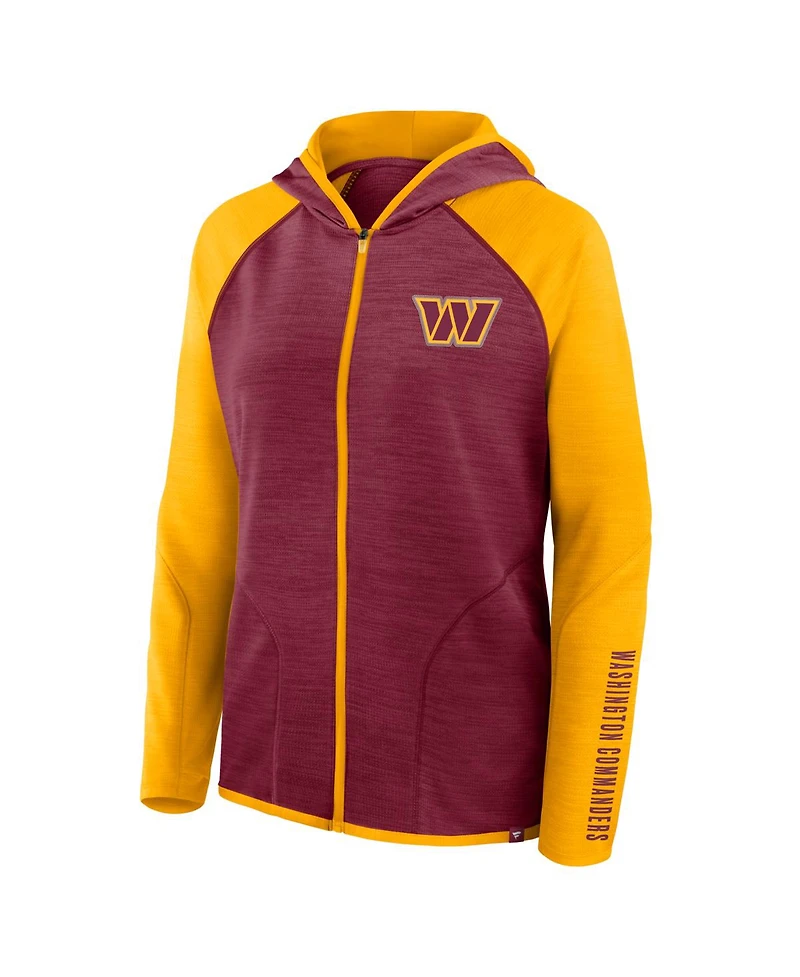 Fanatics Women's Burgundy/Gold Washington Commanders Redzone End Around Pass Raglan Full-Zip Hoodie