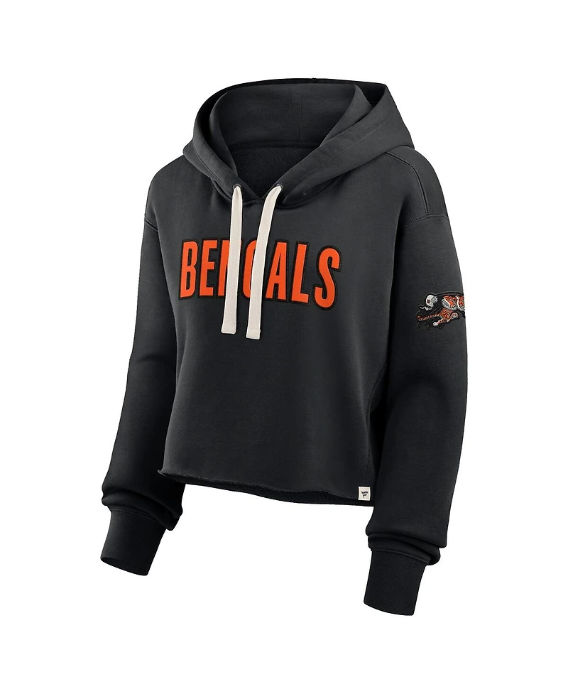 Fanatics Women's Black Cincinnati Bengals Oversized Hometown Heritage Cropped Hoodie