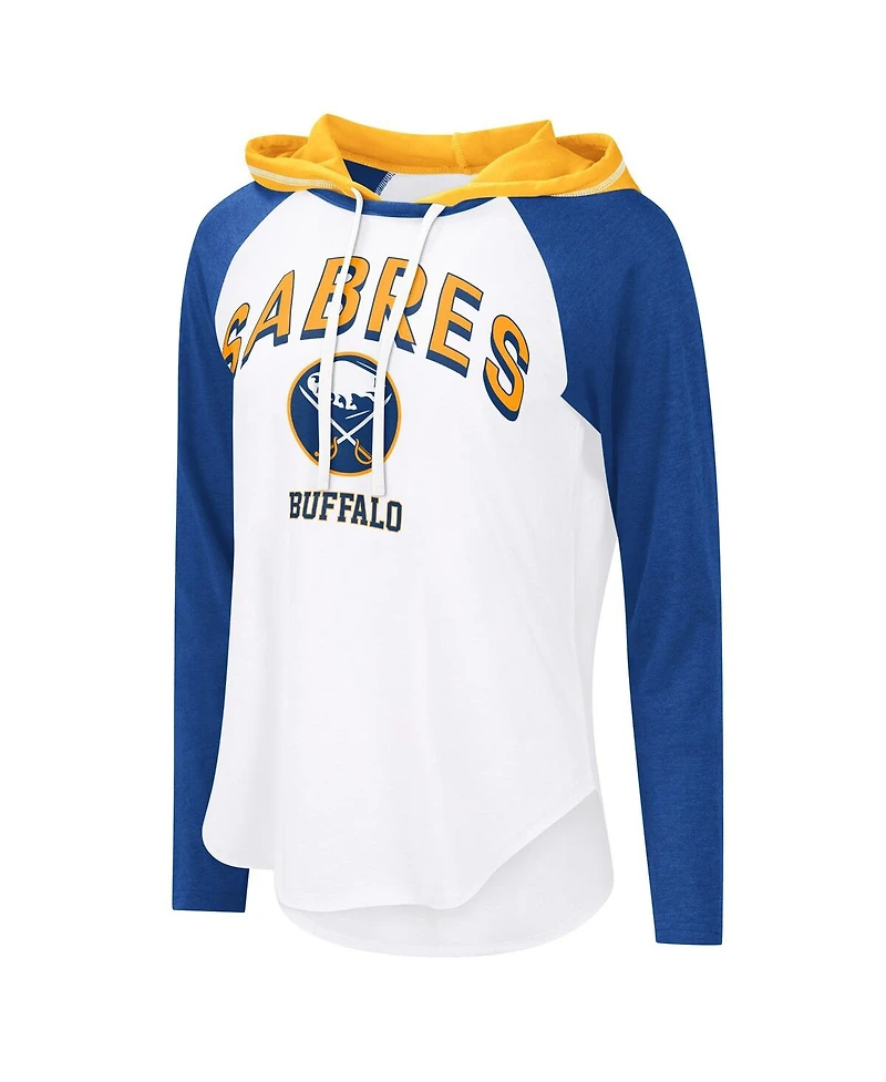 G-iii 4Her by Carl Banks Women's White Buffalo Sabres Vip Raglan Long Sleeve Hoodie T-Shirt