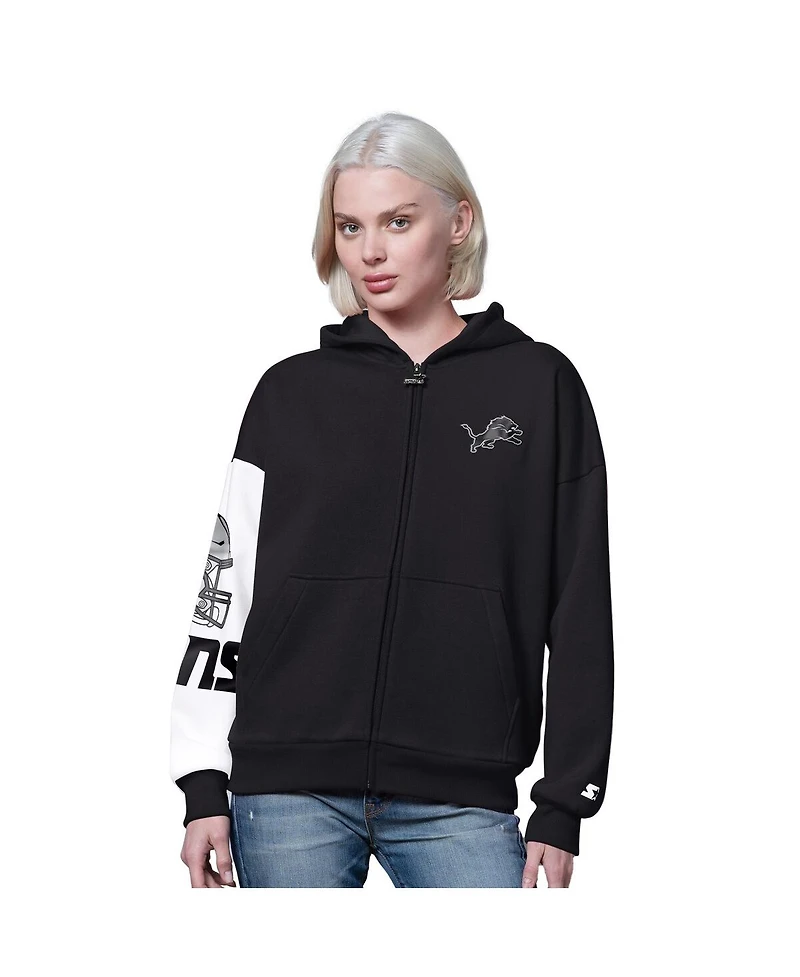 Starter Women's Black Detroit Lions 4th Down Full-Zip Hoodie
