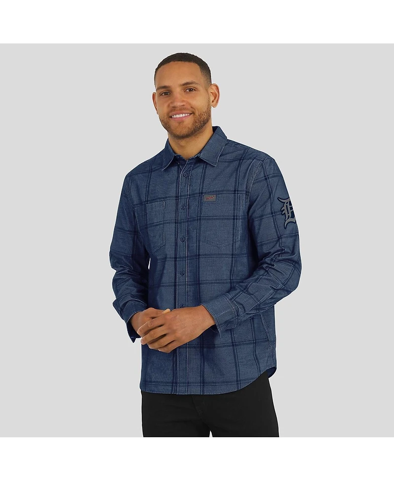 Fanatics Men's Darius Rucker Collection by Navy Detroit Tigers Thin Wale Corduroy Plaid Button Up Shirt